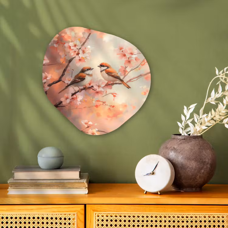 Vogels - Romantic - Bloesemtak Wandcirkel Organisch Forex 3mm klein -sfeer2