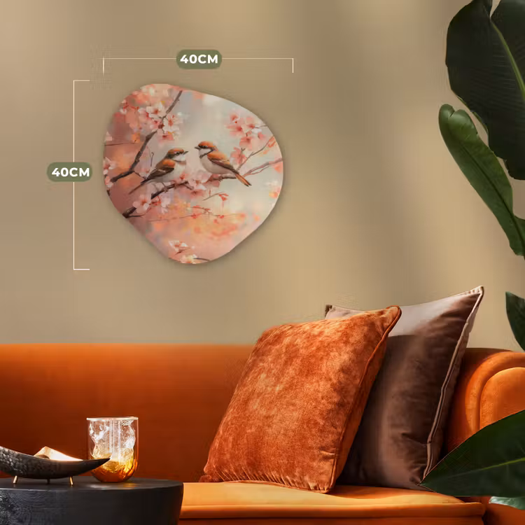 Vogels - Romantic - Bloesemtak Wandcirkel Organisch Forex 3mm klein -sfeer3
