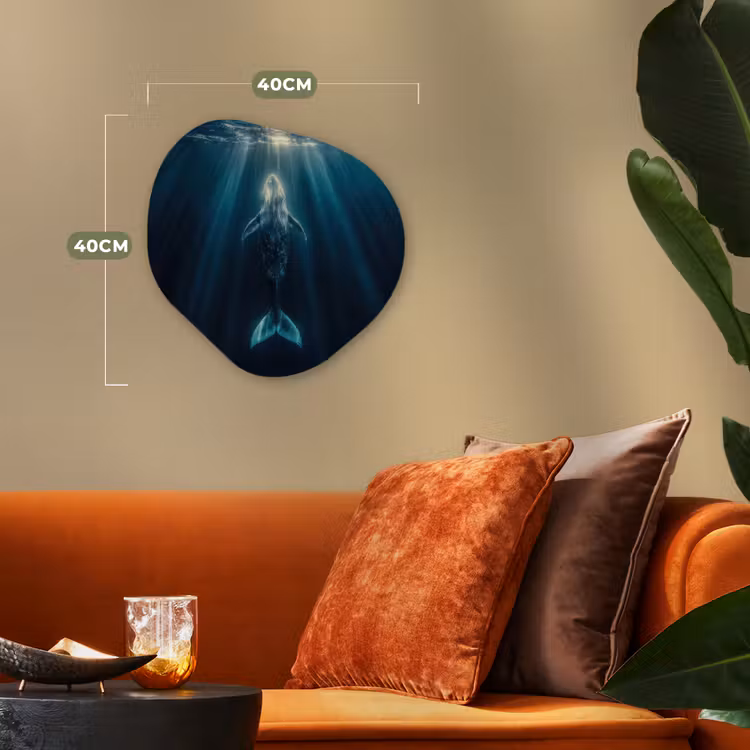 Walvis - Water - Zonnestralen - Blauw Wandcirkel Organisch Forex 3mm klein -sfeer3