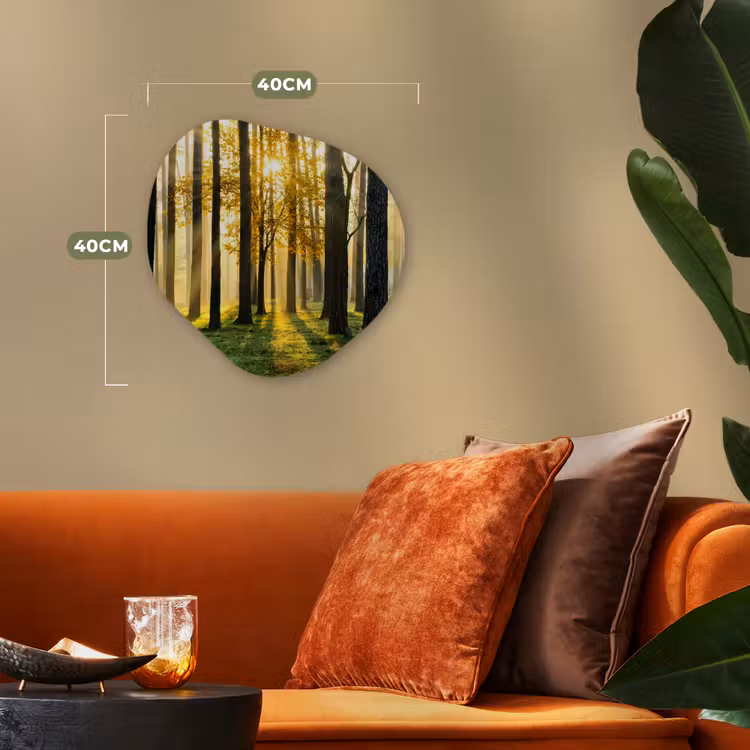Bos - Zon - Bomen - Gras - Landschap - Natuur Wandcirkel Organisch Forex 3mm klein -sfeer3