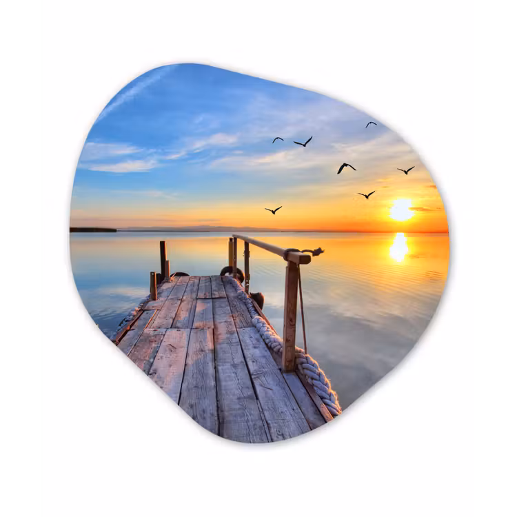Meer - Stijger - Vogels - Zonsondergang Wandcirkel Organisch Forex 3mm klein -3d