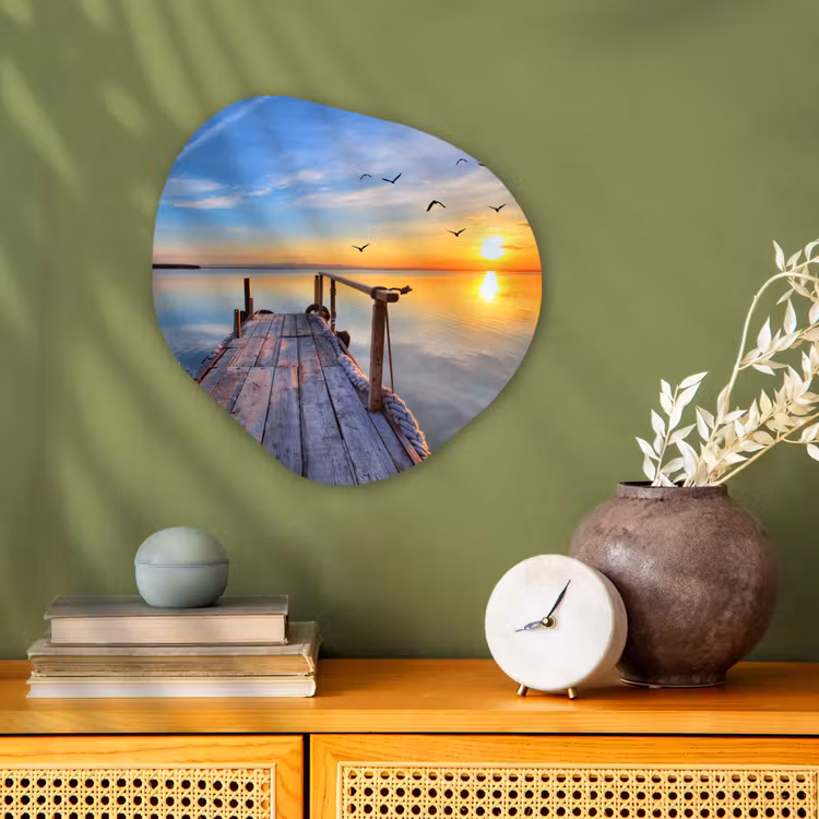 Meer - Stijger - Vogels - Zonsondergang Wandcirkel Organisch Forex 3mm klein -sfeer2