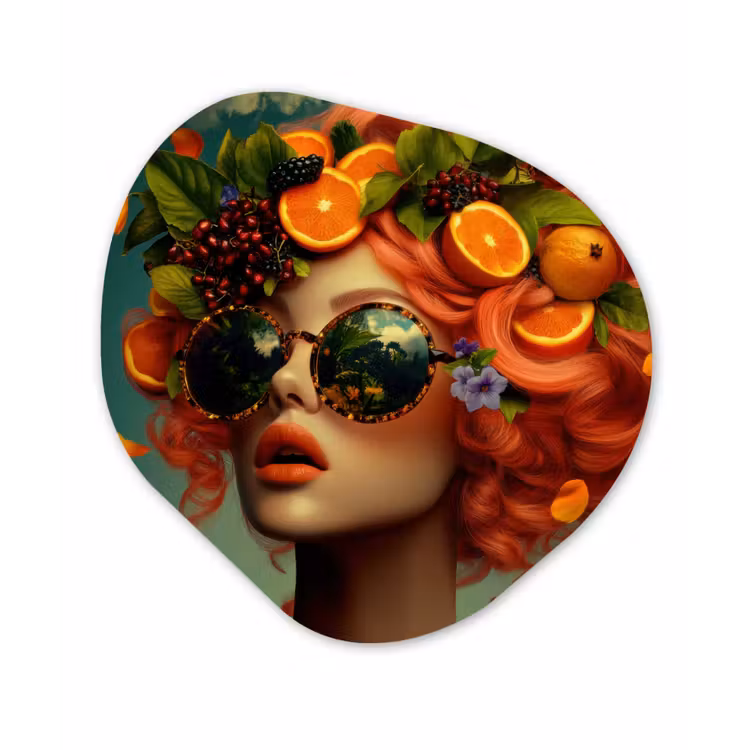 Vrouw - Sinaasappel - Bessen - Oranje Wandcirkel Organisch Forex 3mm klein -3d