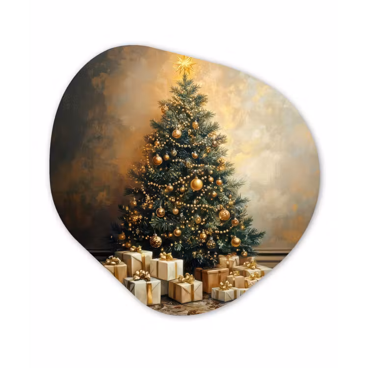 Kerstboom - Cadeaus - Goud Wandcirkel Organisch Forex 3mm klein -3d
