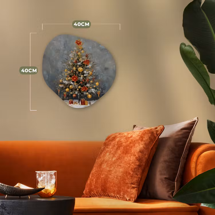 Kerstboom - Cadeaus - Rood - Goud Wandcirkel Organisch Forex 3mm klein -sfeer3