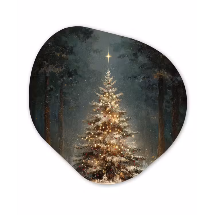 Kerstboom - Bos - Sneeuw - meerkleurig Wandcirkel Organisch Forex 3mm klein -3d