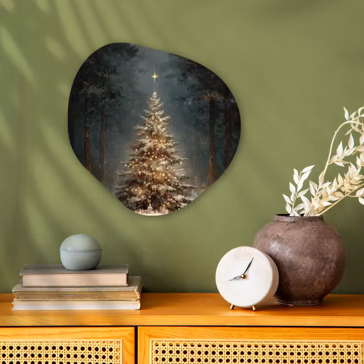 Kerstboom - Bos - Sneeuw - meerkleurig Wandcirkel Organisch Forex 3mm klein -sfeer2