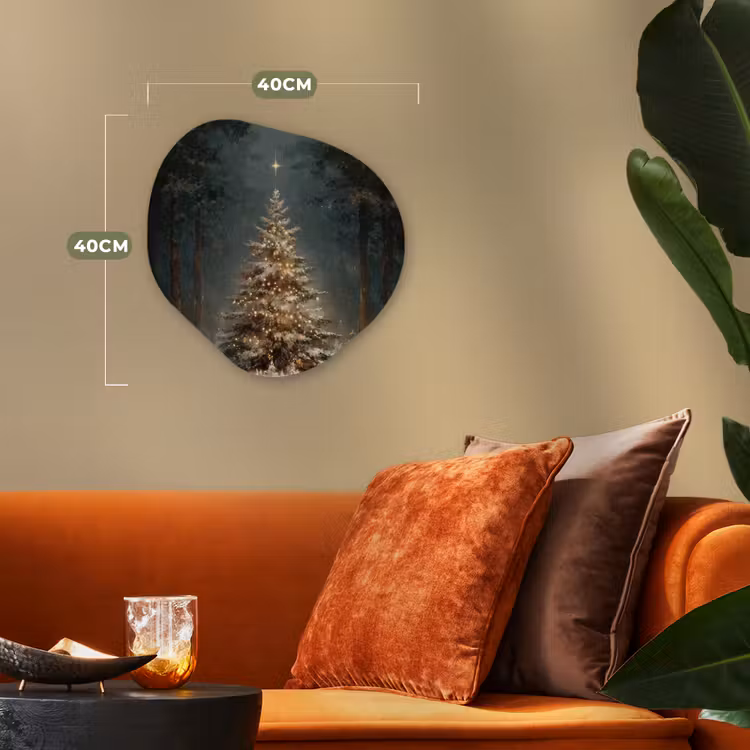 Kerstboom - Bos - Sneeuw - meerkleurig Wandcirkel Organisch Forex 3mm klein -sfeer3