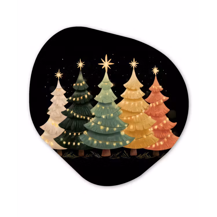 Kerstbomen - Kleurrijk - Lichtjes - Ster Wandcirkel Organisch Forex 3mm klein -3d