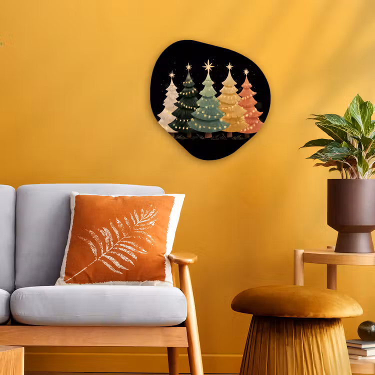 Kerstbomen - Kleurrijk - Lichtjes - Ster Wandcirkel Organisch Forex 3mm klein -sfeer4