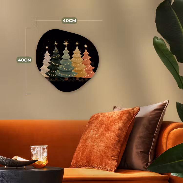 Kerstbomen - Kleurrijk - Lichtjes - Ster Wandcirkel Organisch Forex 3mm klein -sfeer3