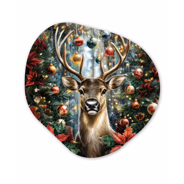 Kerstfeest - Dennenbos - Rood Wandcirkel Organisch Forex 3mm klein -3d