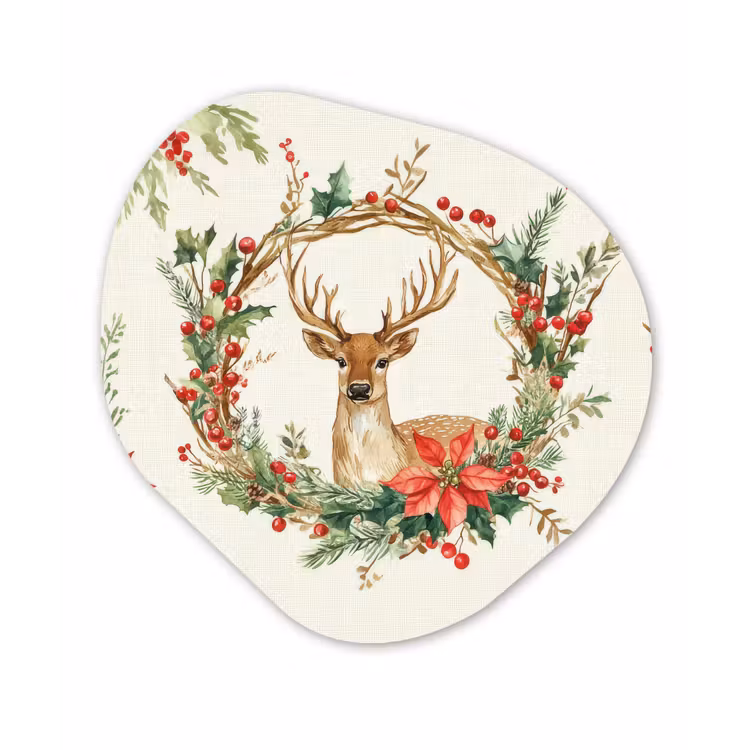 Kerstkrans - Hert - Hulst - Rood Wandcirkel Organisch Forex 3mm klein -3d