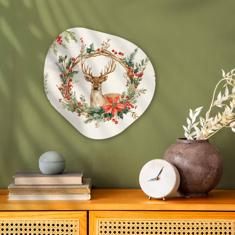 Kerstkrans - Hert - Hulst - Rood Wandcirkel Organisch Forex 3mm klein -sfeer2