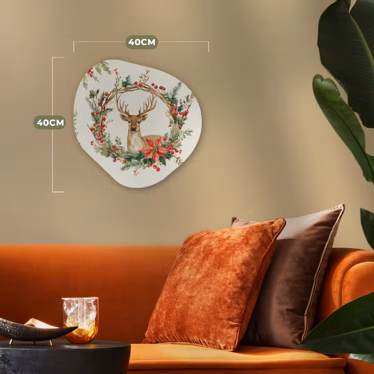 Kerstkrans - Hert - Hulst - Rood Wandcirkel Organisch Forex 3mm klein -sfeer3