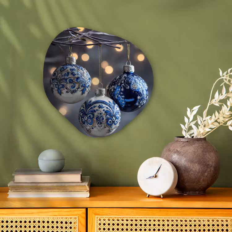 Kerstbal - Versierd - Blauw Wandcirkel Organisch Forex 3mm klein -sfeer2