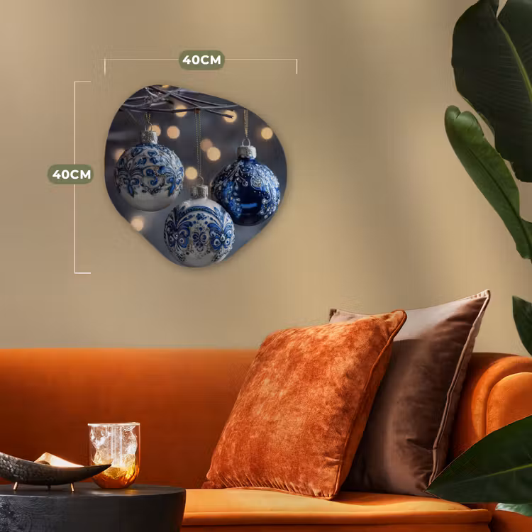 Kerstbal - Versierd - Blauw Wandcirkel Organisch Forex 3mm klein -sfeer3