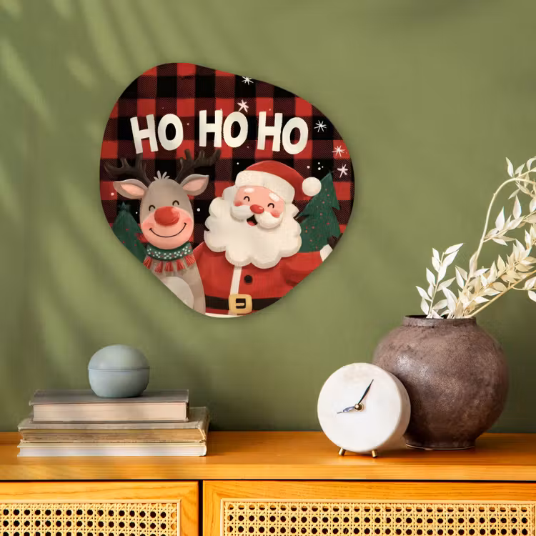 Kerstman - Rendier - Tekst - Rood - Zwart Wandcirkel Organisch Forex 3mm klein -sfeer2