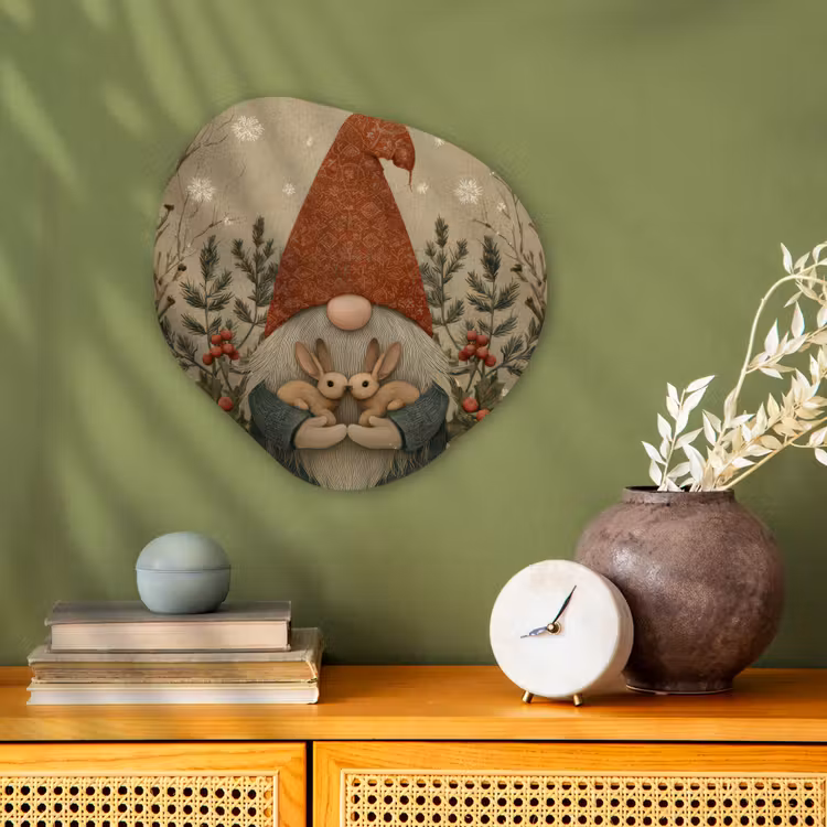 Kerstgnome - Konijntjes - Kleurrijk Wandcirkel Organisch Forex 3mm klein -sfeer2