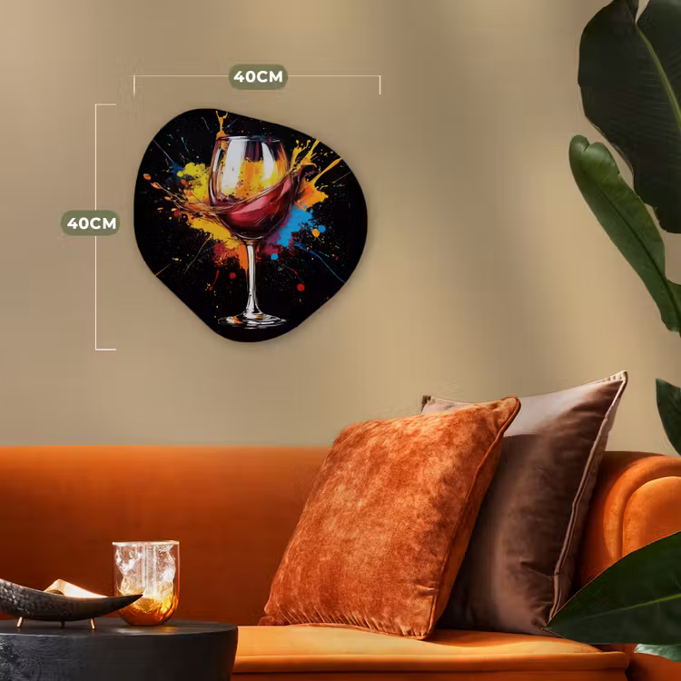 Wijn - Glas - Graffiti - Borrel - Rood - Verf Wandcirkel Organisch Forex 3mm klein -sfeer3