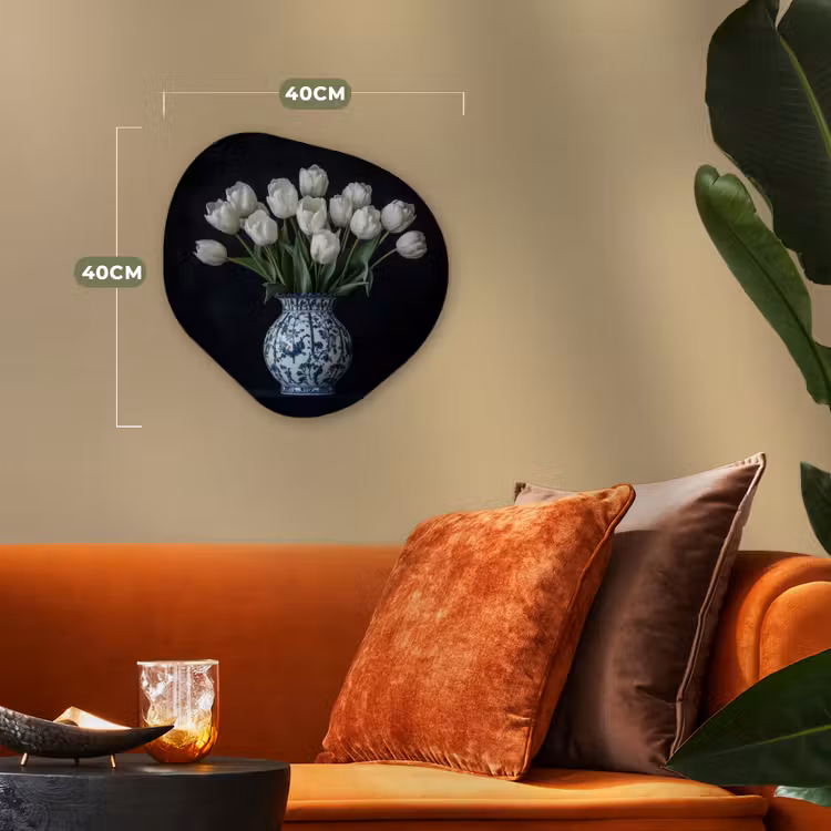 Wit - Bloemen - Tulpen - Vaas Wandcirkel Organisch Forex 3mm klein -sfeer3