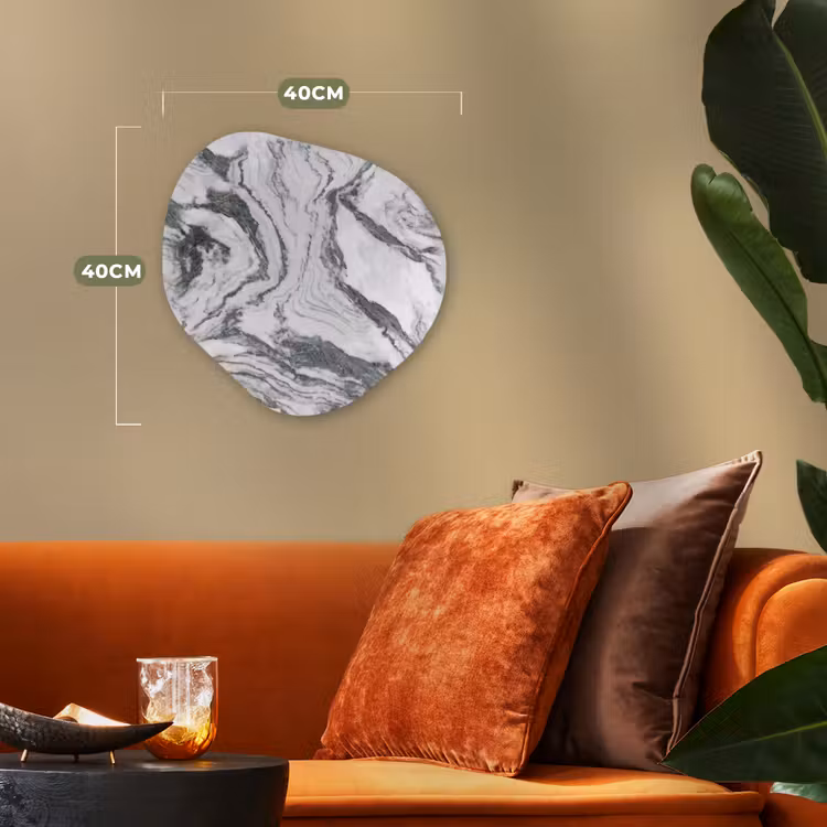 Wit - Marmer - Golvend - Grafiet Wandcirkel Organisch Forex 3mm klein 629 -sfeer3