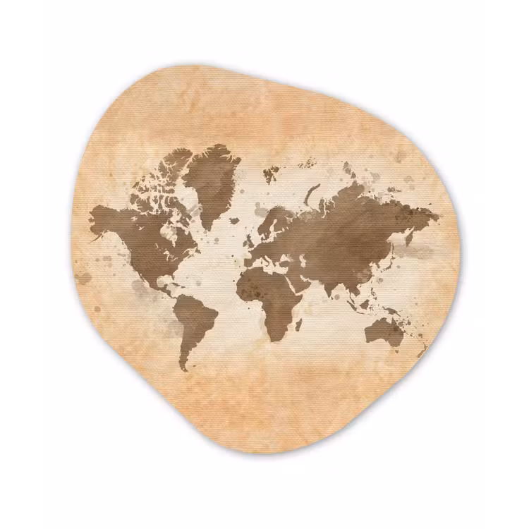 Wereldkaart - Beige - Bruin Wandcirkel Organisch Forex 3mm klein -3d
