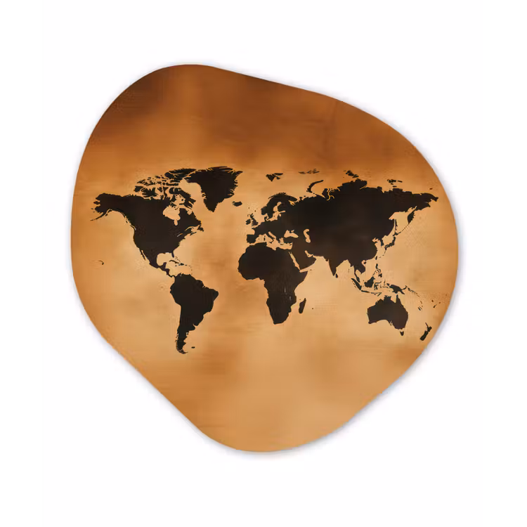 Wereldkaart - Bruin - Kaart Wandcirkel Organisch Forex 3mm klein -3d