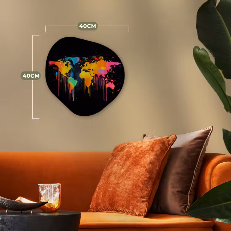Wereldkaart - Verf - Kleurrijk - Graffiti - Wereld Wandcirkel Organisch Forex 3mm klein -sfeer3