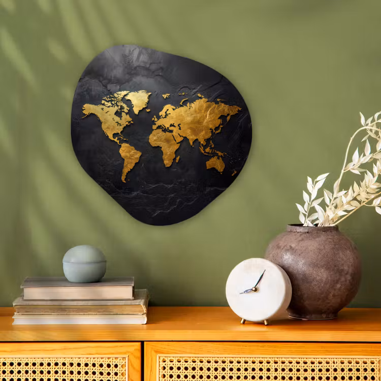 Wereldkaart - Goud - Steen Wandcirkel Organisch Forex 3mm klein -sfeer2