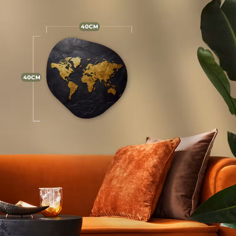 Wereldkaart - Goud - Steen Wandcirkel Organisch Forex 3mm klein -sfeer3