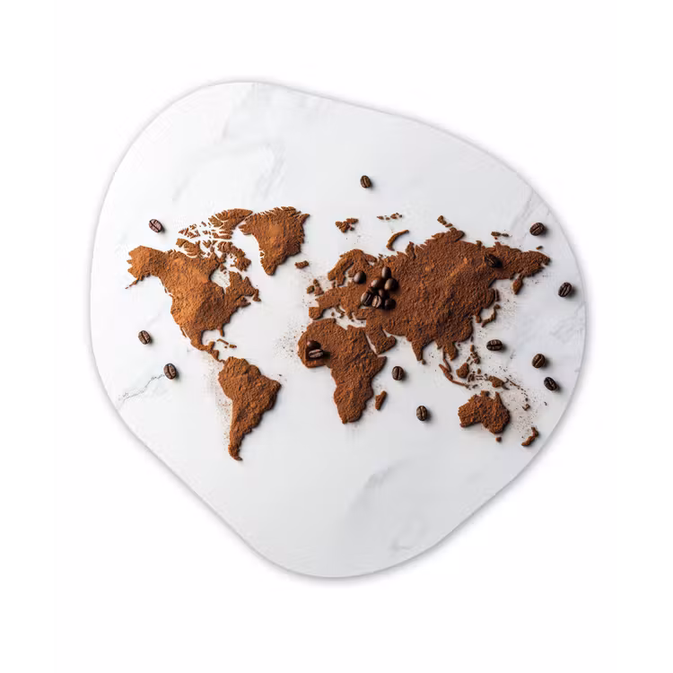 Wereldkaart - Koffie - Marmer Wandcirkel Organisch Forex 3mm klein -3d