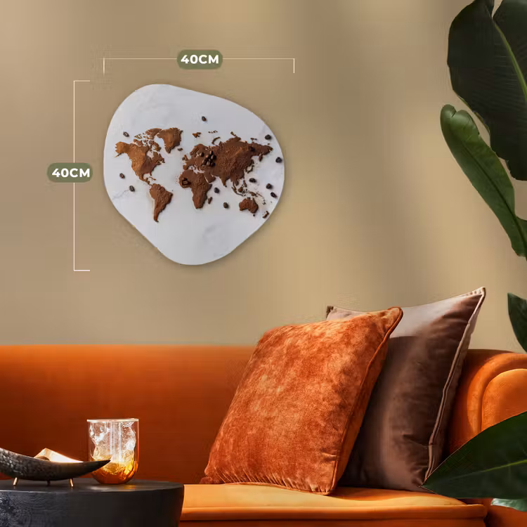 Wereldkaart - Koffie - Marmer Wandcirkel Organisch Forex 3mm klein -sfeer3