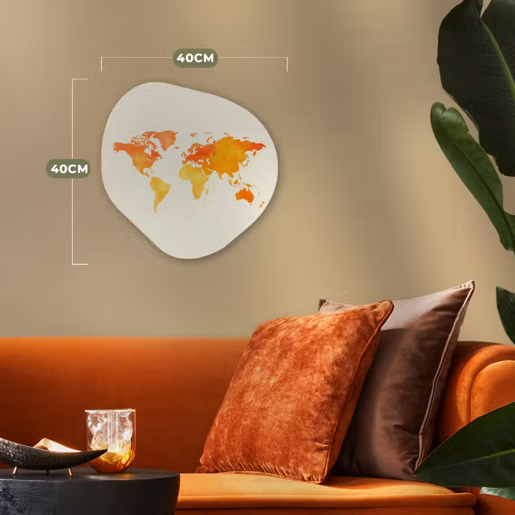 Wereldkaart - Oranje - Kleurrijk Wandcirkel Organisch Forex 3mm klein -sfeer3