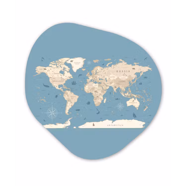 Wereldkaart - Oceaan - Realistisch - Blauw Wandcirkel Organisch Forex 3mm klein -3d
