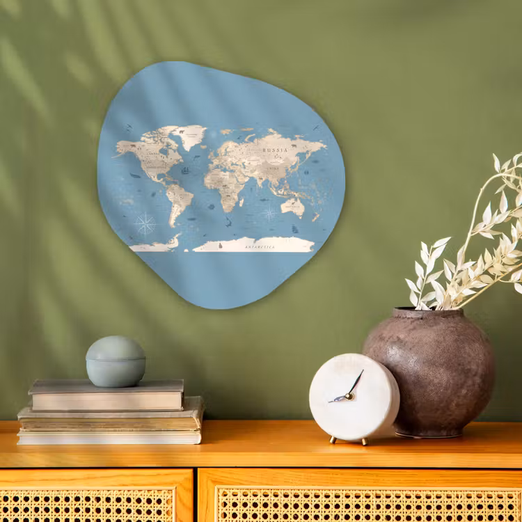 Wereldkaart - Oceaan - Realistisch - Blauw Wandcirkel Organisch Forex 3mm klein -sfeer2