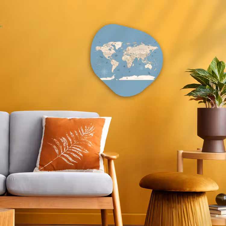 Wereldkaart - Oceaan - Realistisch - Blauw Wandcirkel Organisch Forex 3mm klein -sfeer4