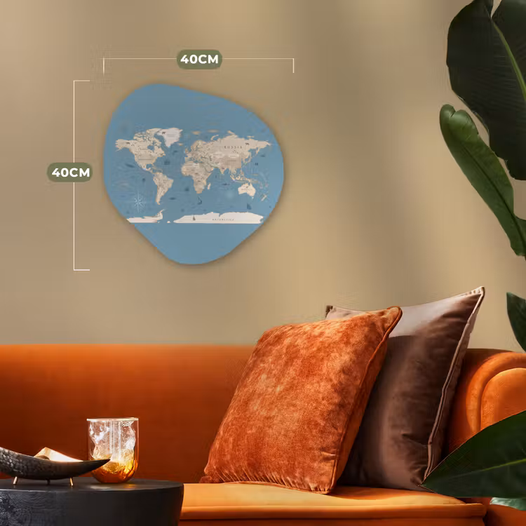 Wereldkaart - Oceaan - Realistisch - Blauw Wandcirkel Organisch Forex 3mm klein -sfeer3