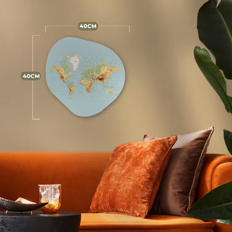 Wereldkaart - Realistisch - Blauw Wandcirkel Organisch Forex 3mm klein -sfeer3