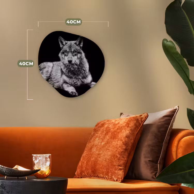 Wilde dieren - Wolf - Zwart - Wit Wandcirkel Organisch Forex 3mm klein -sfeer3