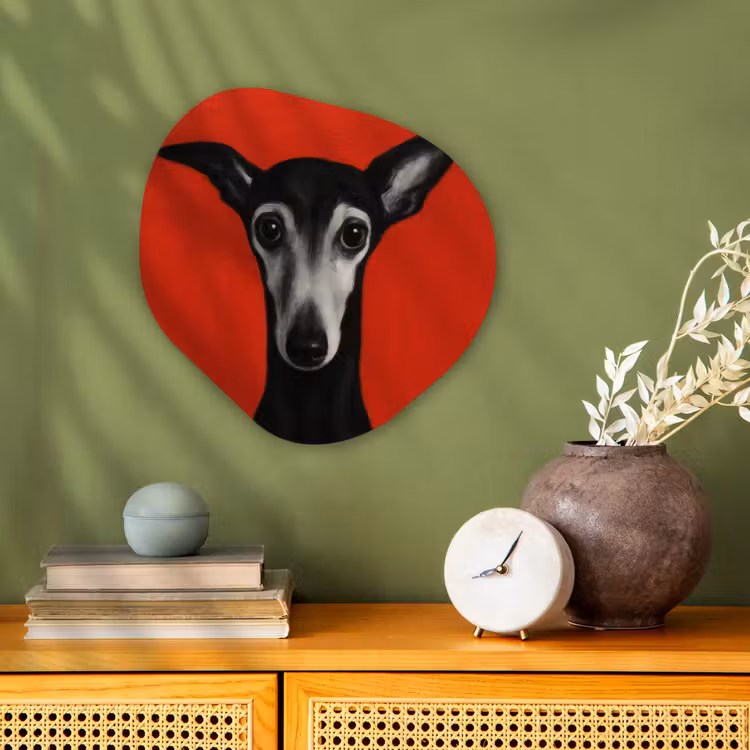 Windhond - Minimalistisch - Rood Wandcirkel Organisch Forex 3mm klein -sfeer2
