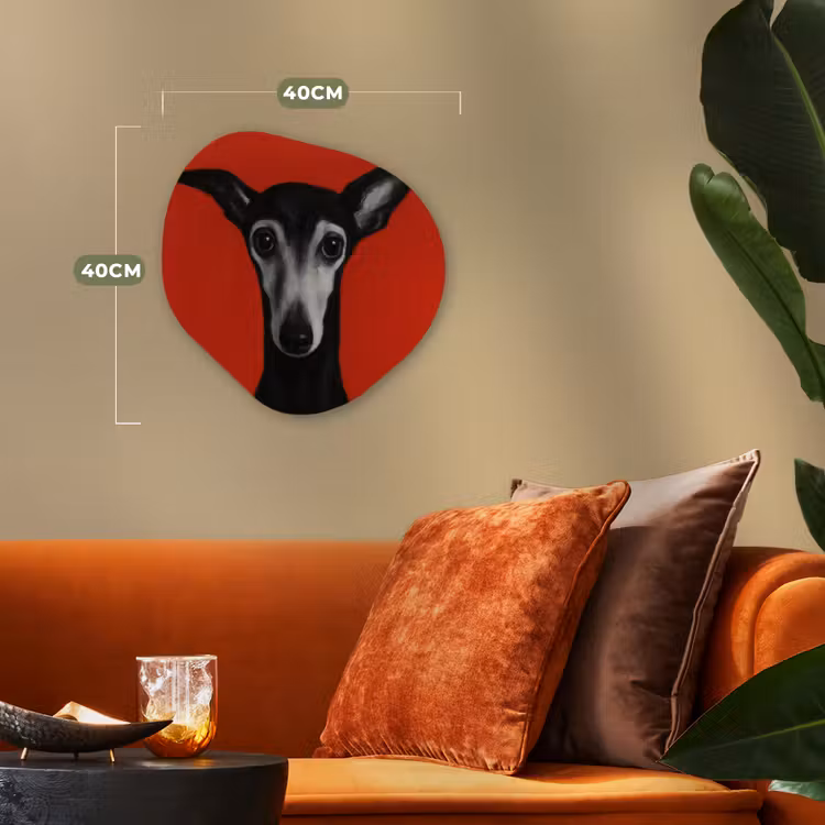 Windhond - Minimalistisch - Rood Wandcirkel Organisch Forex 3mm klein -sfeer3
