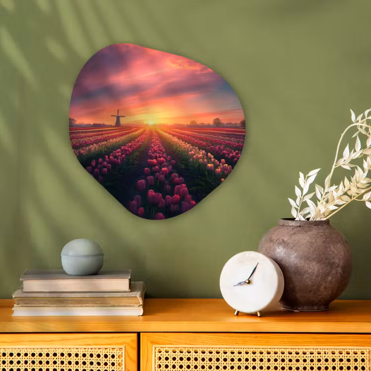 Windmolen - Zonsondergang - Landschap Wandcirkel Organisch Forex 3mm klein -sfeer2