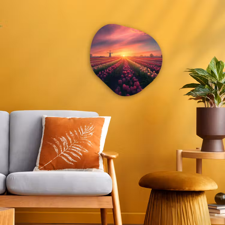 Windmolen - Zonsondergang - Landschap Wandcirkel Organisch Forex 3mm klein -sfeer4
