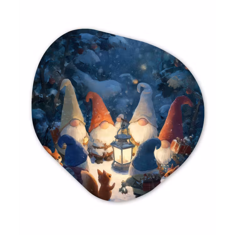 Winter - Gnooms - Eekhoorns - Meerkleurig Wandcirkel Organisch Forex 3mm klein -3d