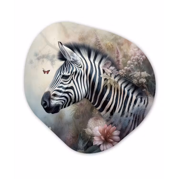 Zebra - Wilde dieren - Vlinder - Bloemen Wandcirkel Organisch Forex 3mm klein -3d