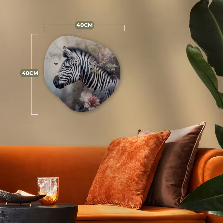 Zebra - Wilde dieren - Vlinder - Bloemen Wandcirkel Organisch Forex 3mm klein -sfeer3