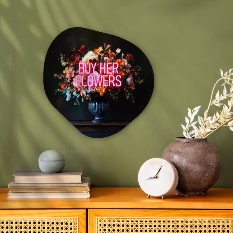 Quote - Bloemen - Vaas - Neon Wandcirkel Organisch Forex 3mm klein -sfeer2