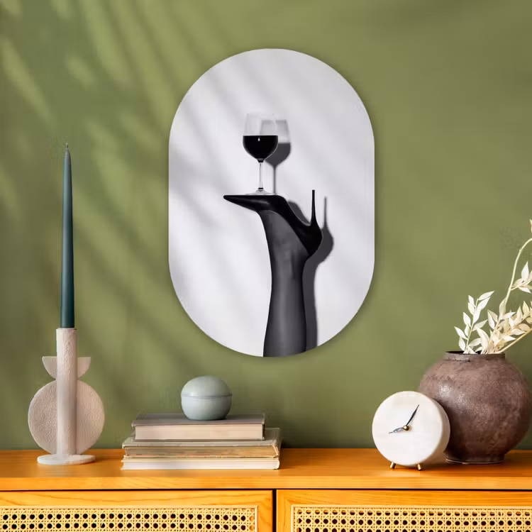 Hak - Wijn - Minimalistisch - Zwart Wandcirkel Ovaal Forex klein -sfeer2