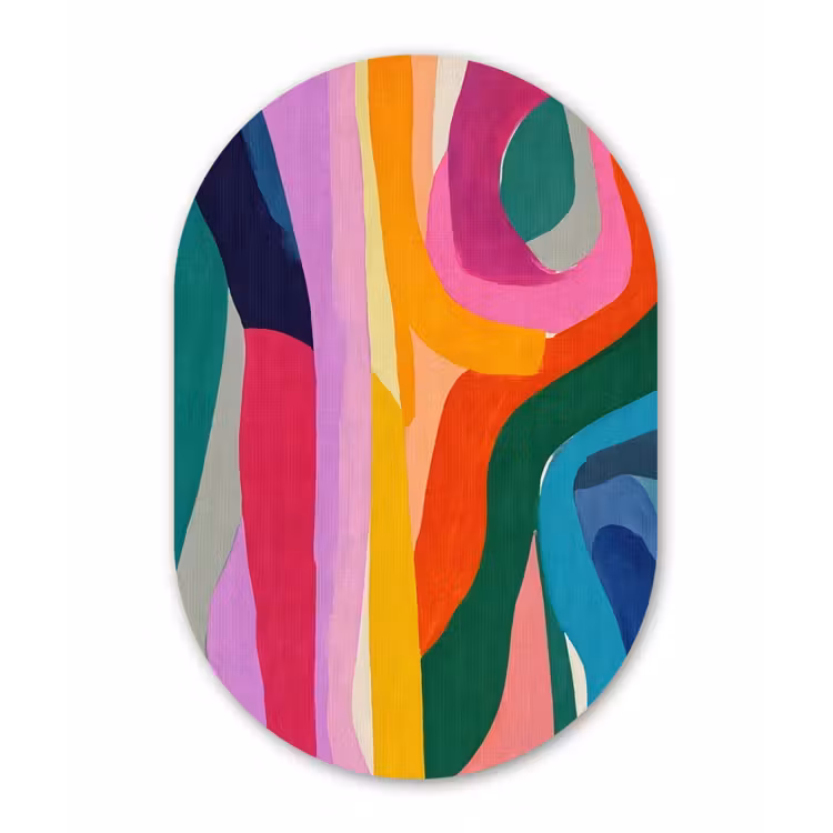 Abstract - Kleurrijk - Golven - Lijnen Wandcirkel Ovaal Forex klein -3d